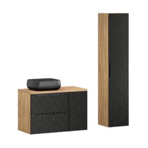 Comad Koupelnová sestava Ocean 90 cm s umyvadlem a skříňkami černá/dub olejovaný