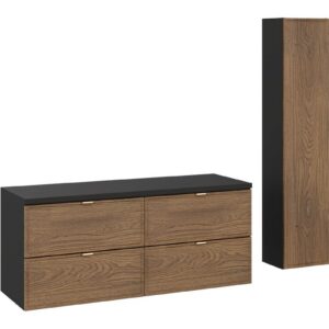 Comad Koupelnová sestava s deskou a skříňkami Talia Casella 120 cm černý mat/dub casella