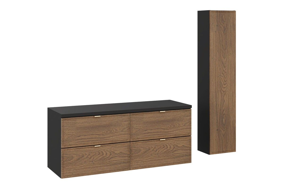 Comad Koupelnová sestava s deskou a skříňkami Talia Casella 120 cm černý mat/dub casella