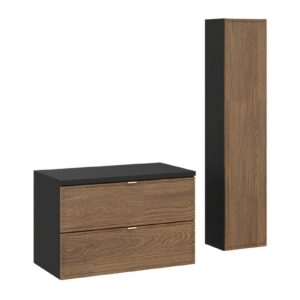 Comad Koupelnová sestava s deskou a skříňkami Talia Casella 80 cm černý mat/dub casella