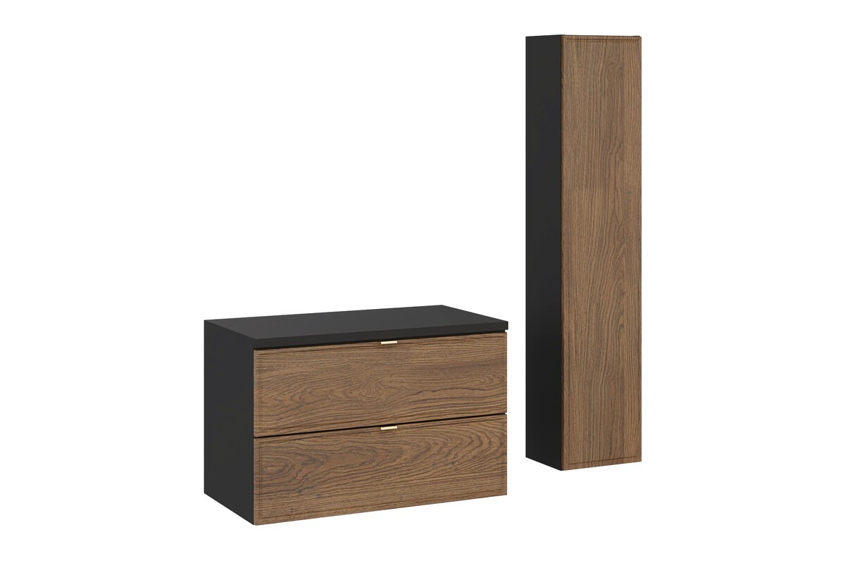 Comad Koupelnová sestava s deskou a skříňkami Talia Casella 80 cm černý mat/dub casella