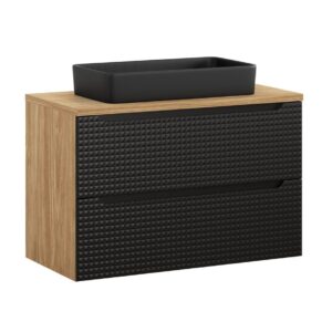 Comad Koupelnová skříňka Luxor Black I s deskou a umyvadlem 90 cm černá/dub olejovaný