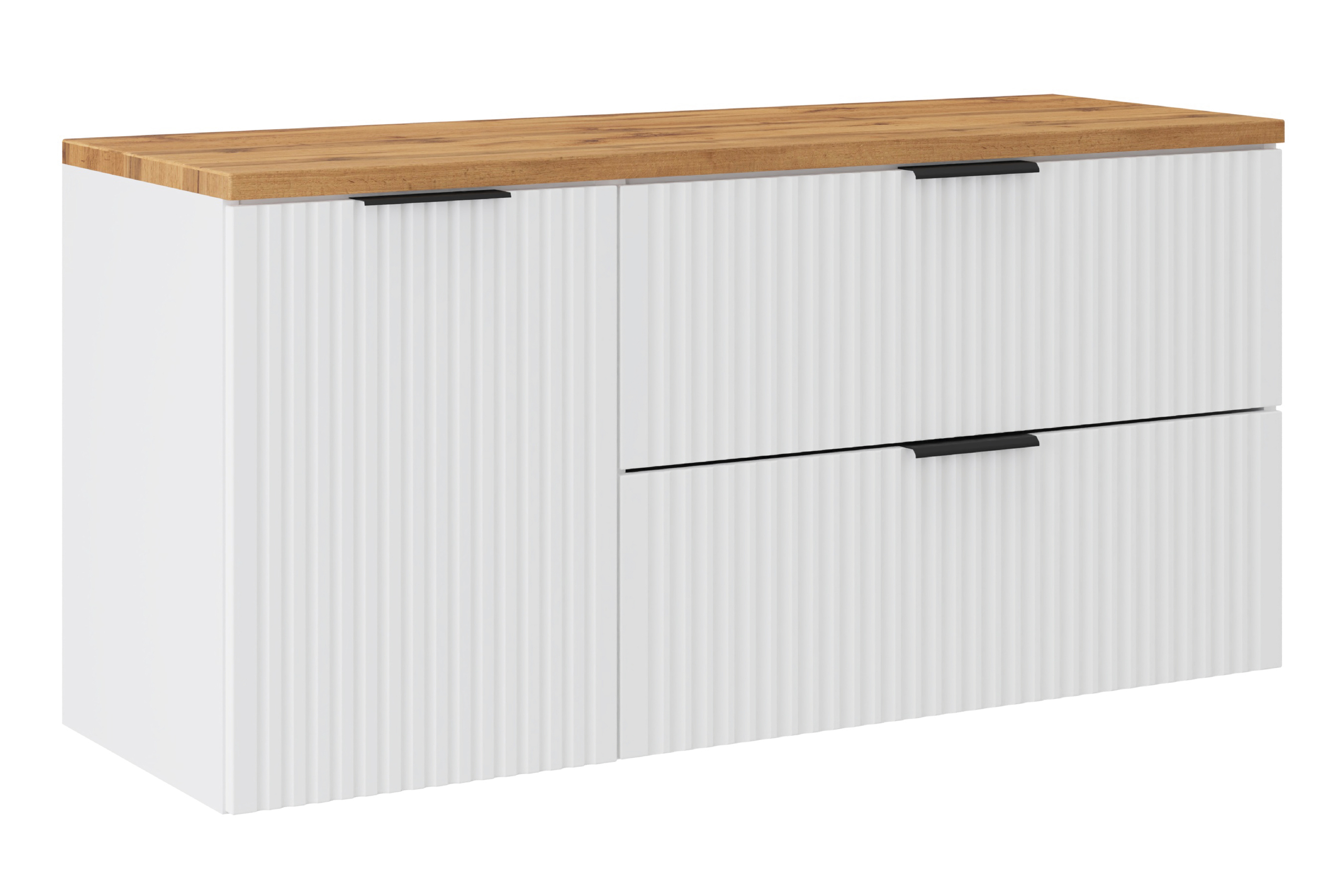 Comad Koupelnová skříňka pod deskové umyvadlo s košem na prádlo set Adel White 120 bílá/dub wotan