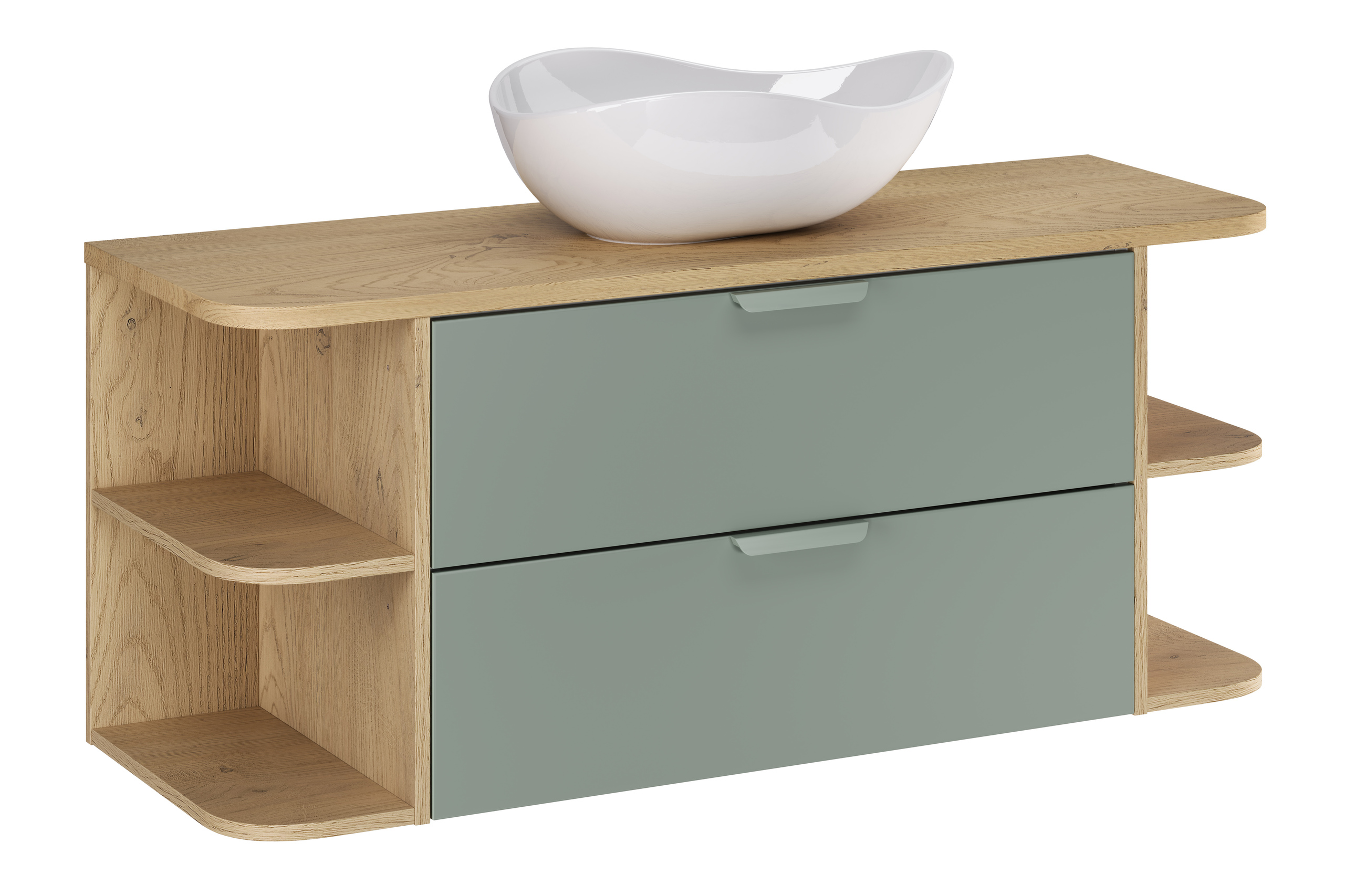 Comad Koupelnová skříňka s deskovým umyvadlem Aster Green 120 zelená/dub cremona