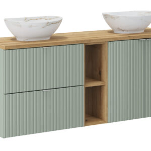 Comad Koupelnová skříňka s deskovými umyvadly Line Reed Green 140 rákosově zelená/dub coast evoke