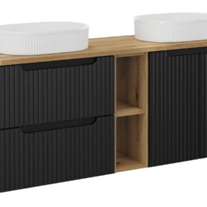 Comad Koupelnová skříňka s deskovými umyvadly Nova Black 140 černá/dub coast evoke