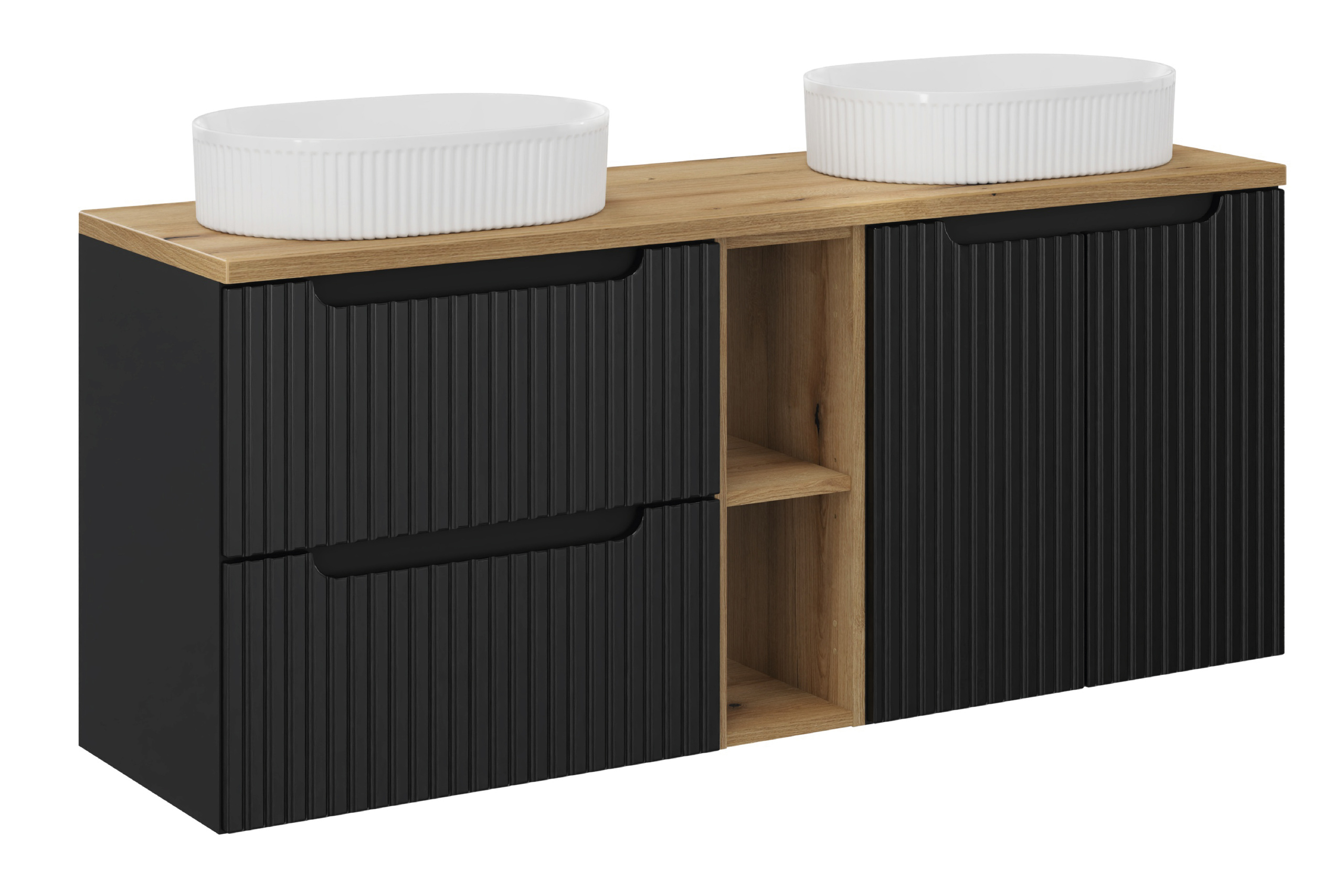Comad Koupelnová skříňka s deskovými umyvadly Nova Black 140 černá/dub coast evoke
