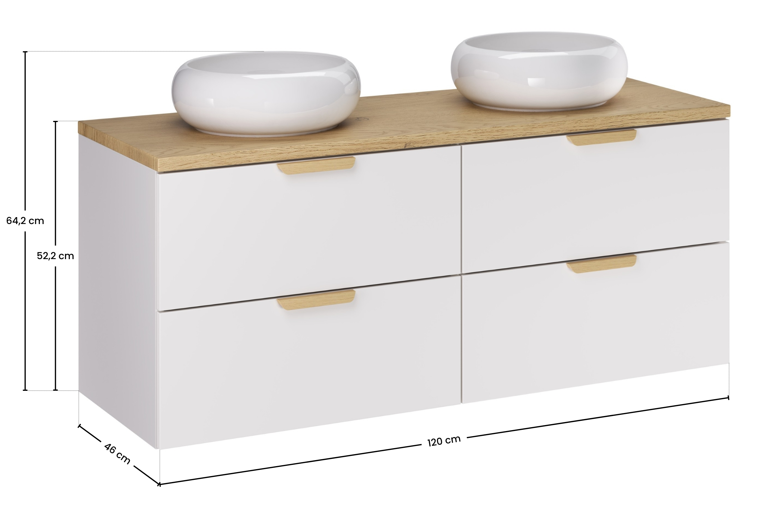 Comad Koupelnová skříňka s deskovými umyvadly set Aster White 120 bílá/dub cremona - Obrázek 2