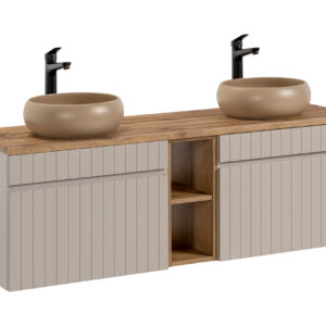 Comad Koupelnová skříňka s deskovými umyvadly set Iconic Cashmere 140 kašmír/dub coast evok