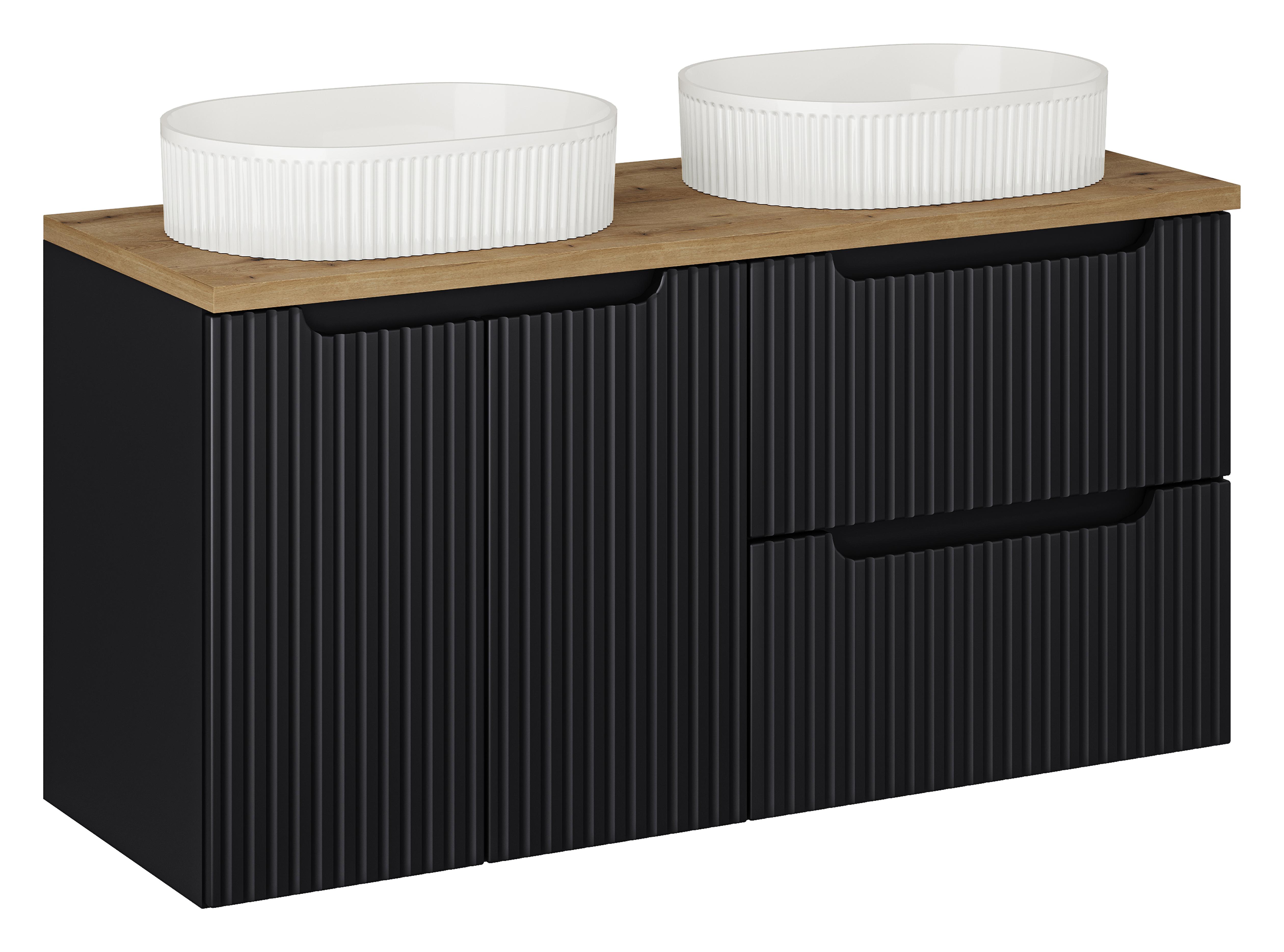 Comad Koupelnová skříňka s deskovými umyvadly set Nova Black 120 černá/dub coast evoke