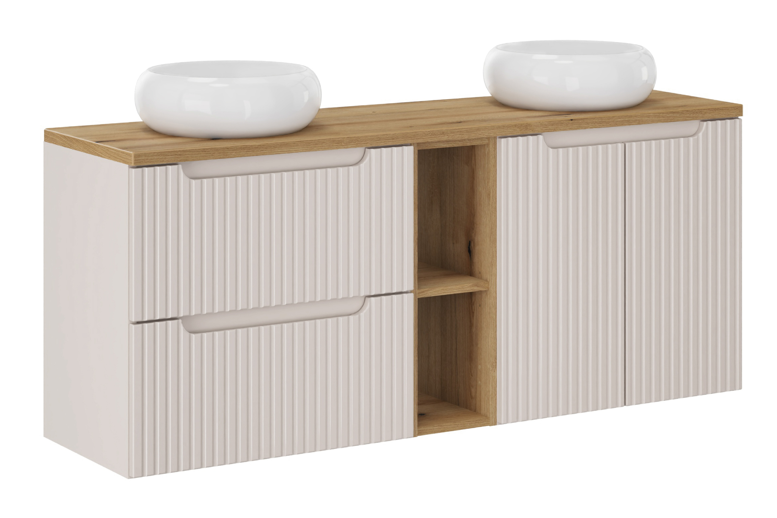Comad Koupelnová skříňka s deskovými umyvadly set Nova Cashmere 140 kašmír/dub coast evoke