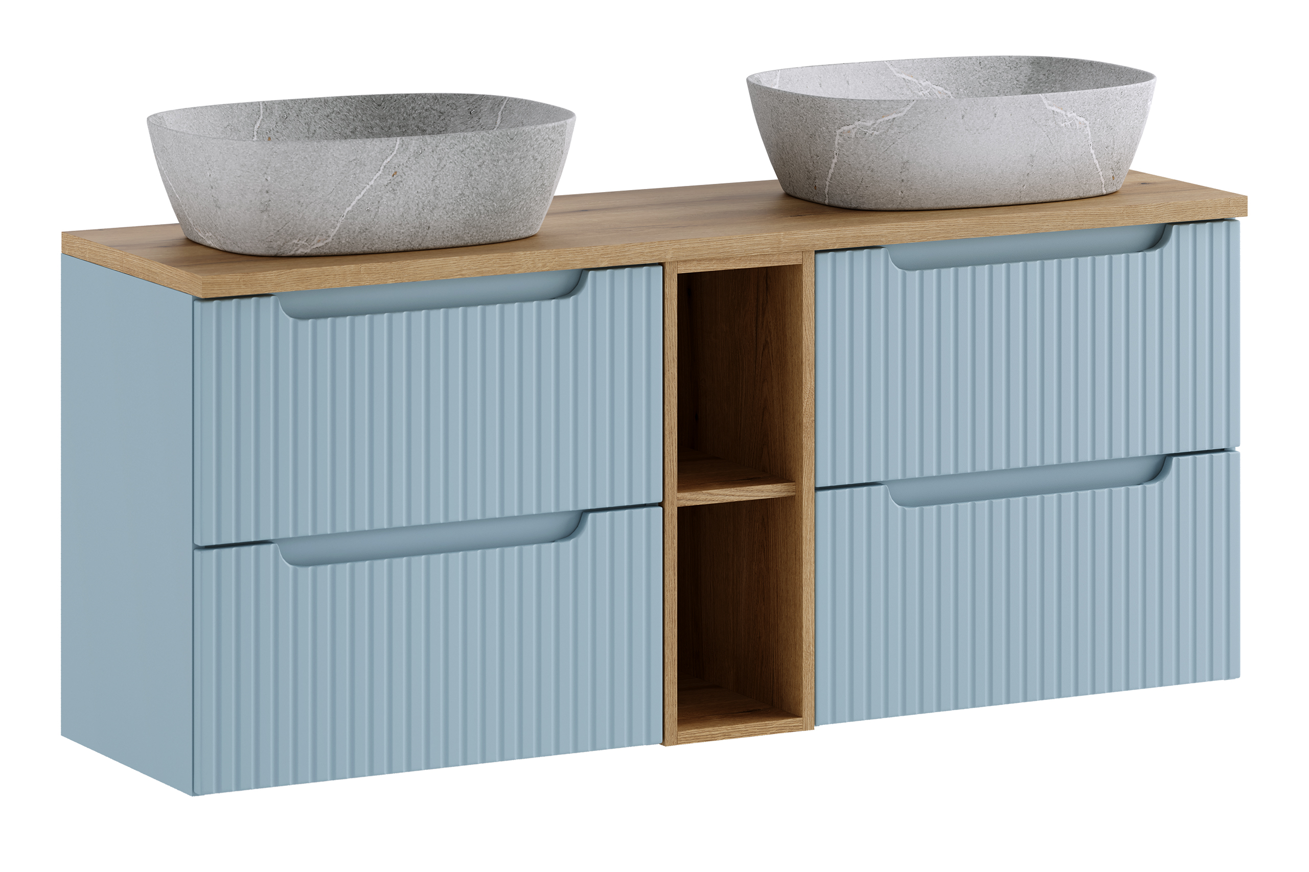 Comad Koupelnová skříňka s deskovými umyvadly set Nova Denim 140 denim/dub coast evoke