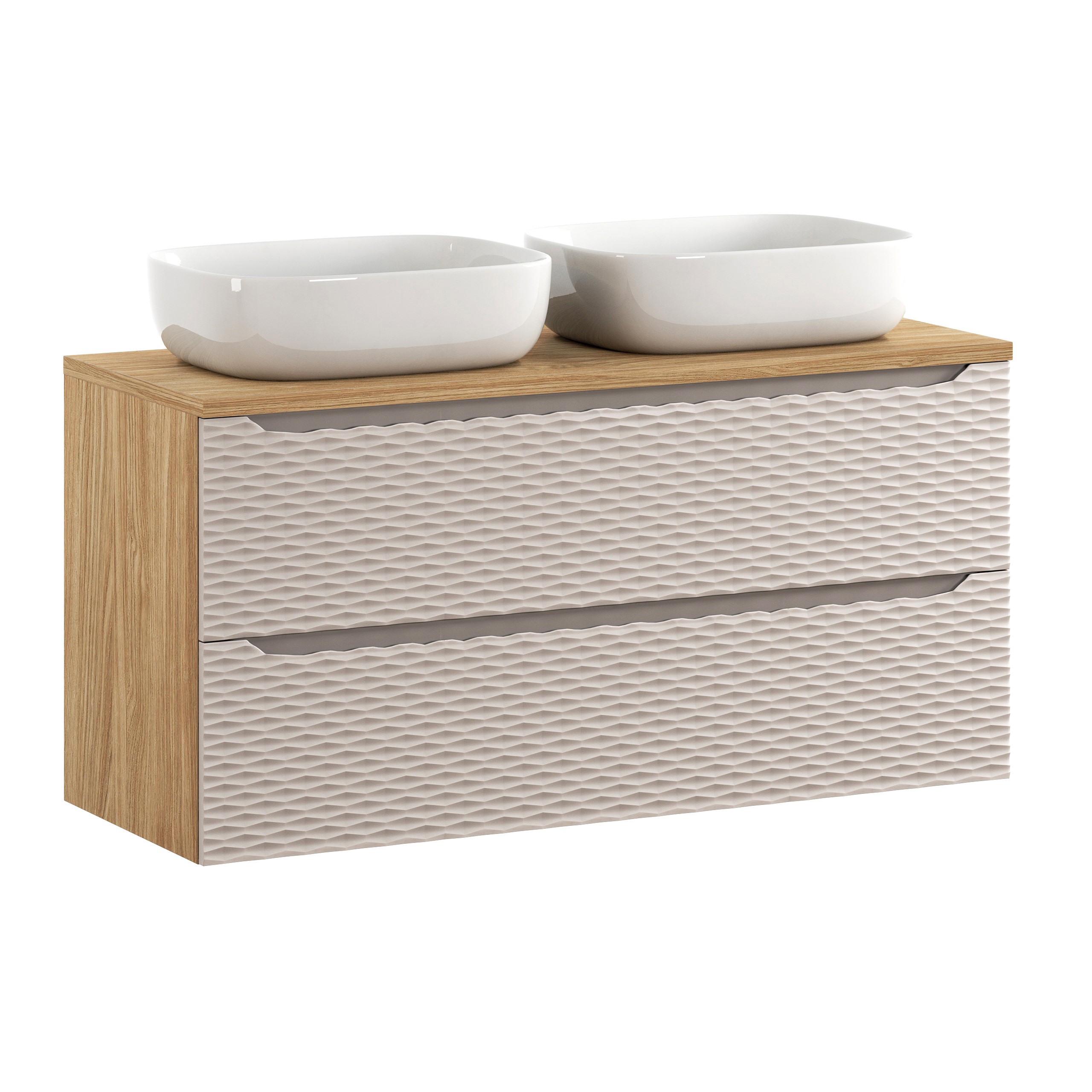Comad Koupelnová skříňka s deskovými umyvadly set Ocean Beige 120 béžová/dub olejovaný
