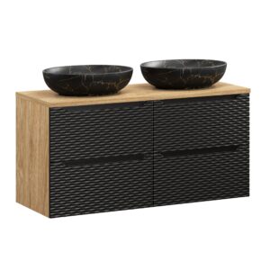 Comad Koupelnová skříňka s deskovými umyvadly set Ocean Black 120 černá/dub olejovaný