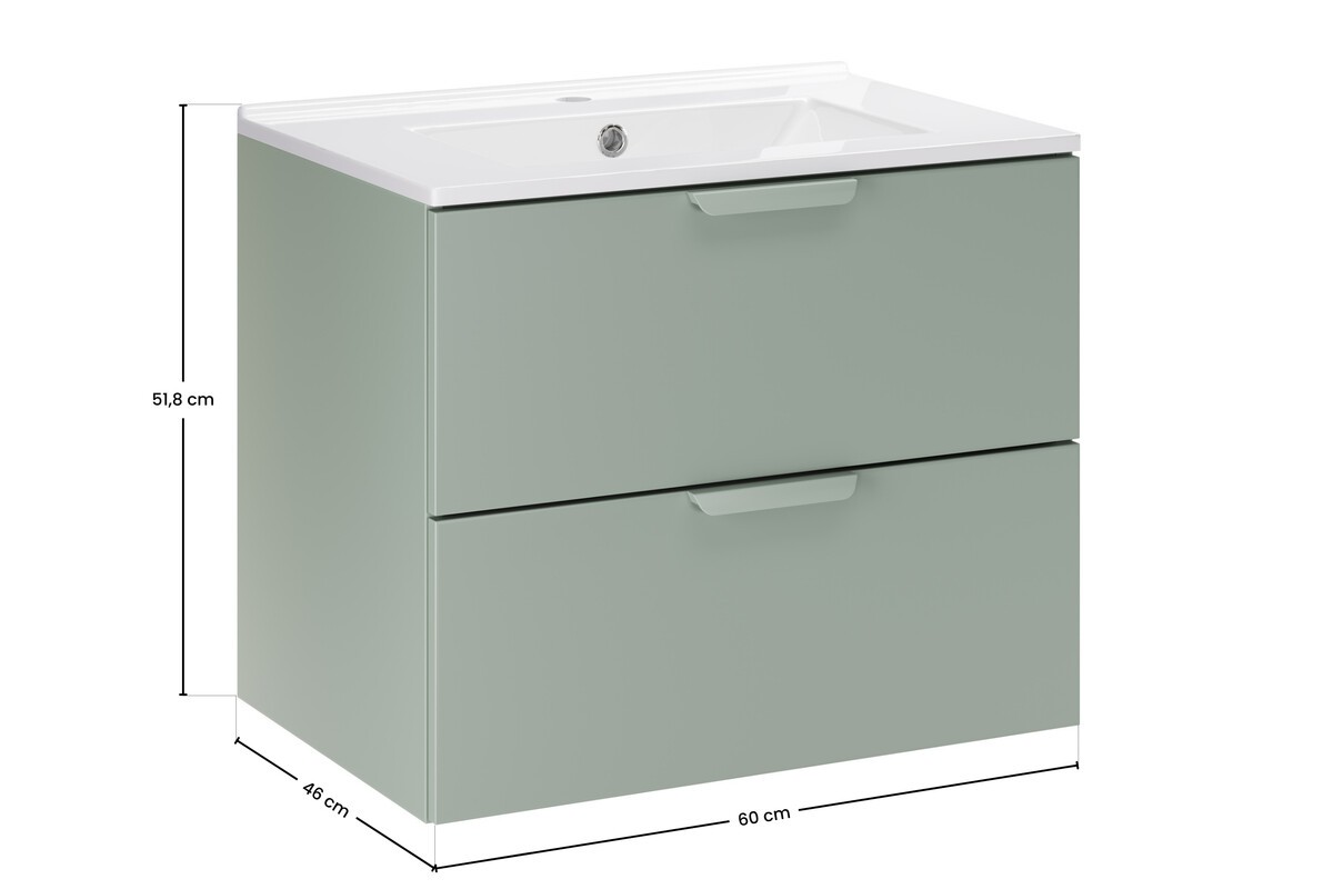 Comad Závěsná skříňka Aster Lava se zápustným umyvadlem 60 cm zelená/bílá - Obrázek 2