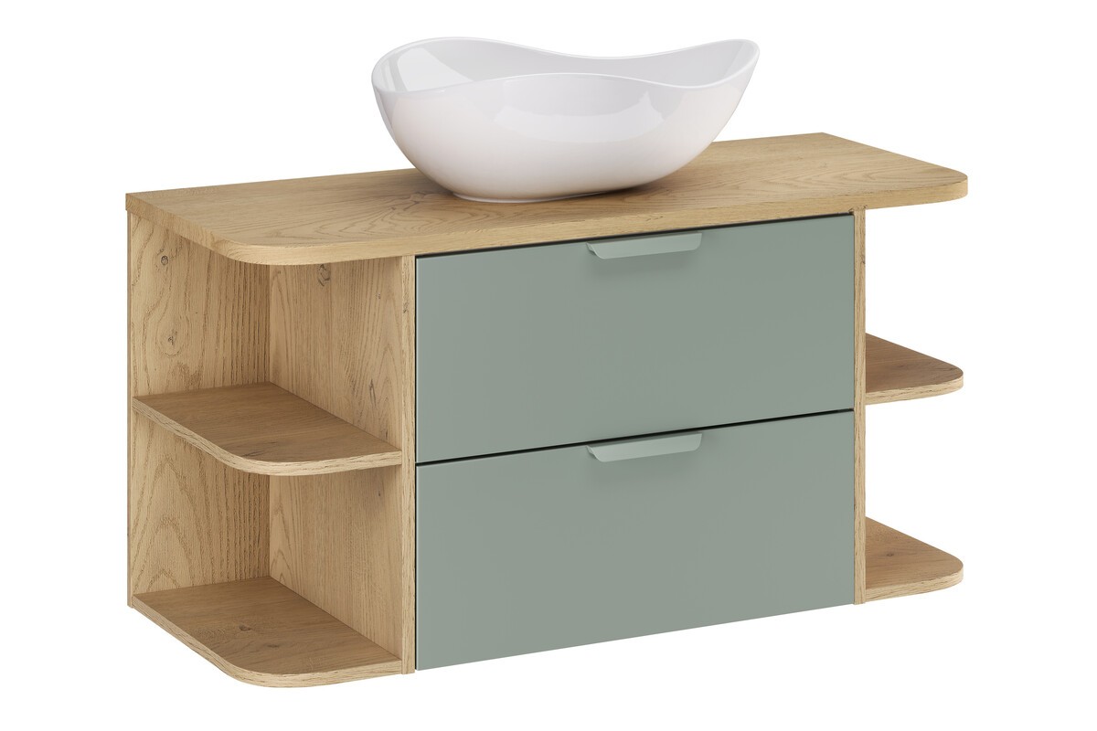 Comad Závěsná skříňka Aster Ovalia Cloud s umyvadlem 100 cm dub cremona/zelená