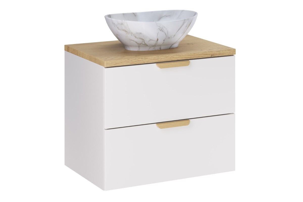 Comad Závěsná skříňka Aster Pati s deskou a umyvadlem 60 cm bílá/dub cremona