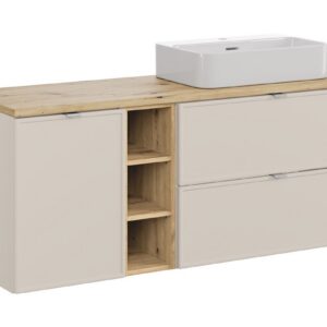 Comad Závěsná skříňka Bella Cashmere Trust s deskou a umyvadlem 140 cm kašmírová/dub artisan