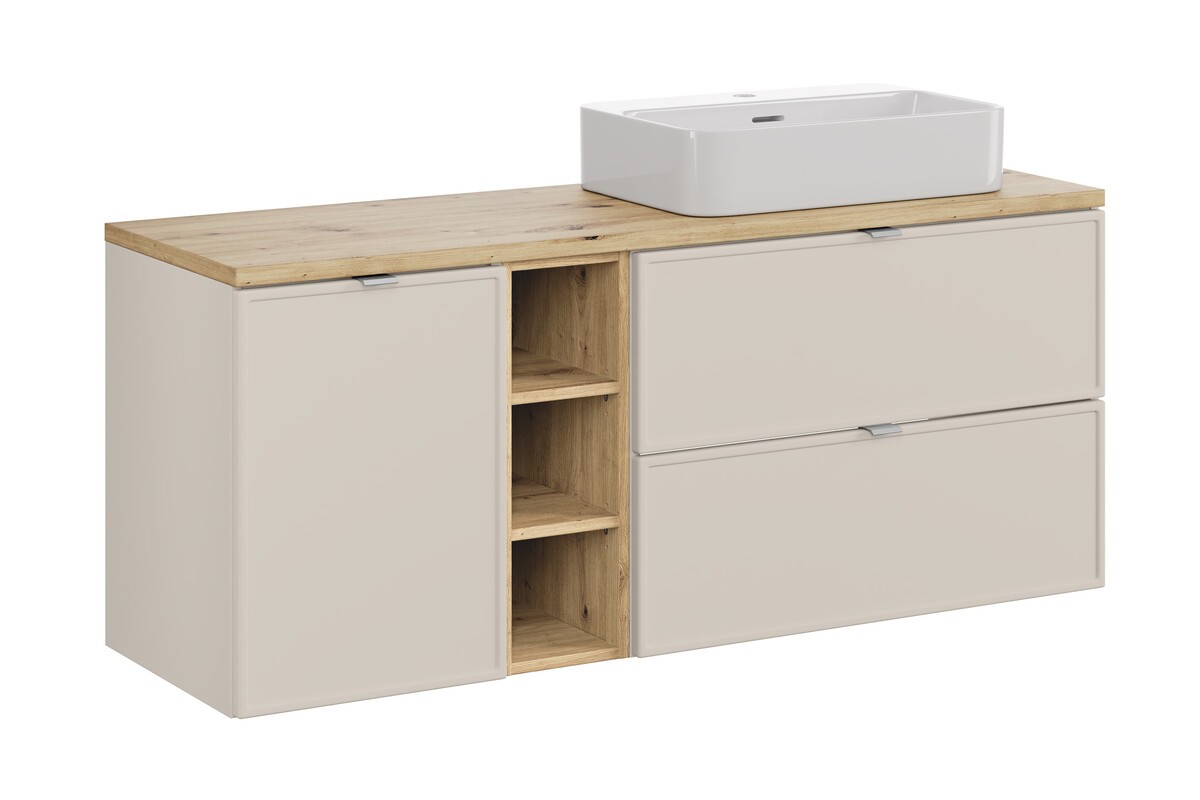 Comad Závěsná skříňka Bella Cashmere Trust s deskou a umyvadlem 140 cm kašmírová/dub artisan