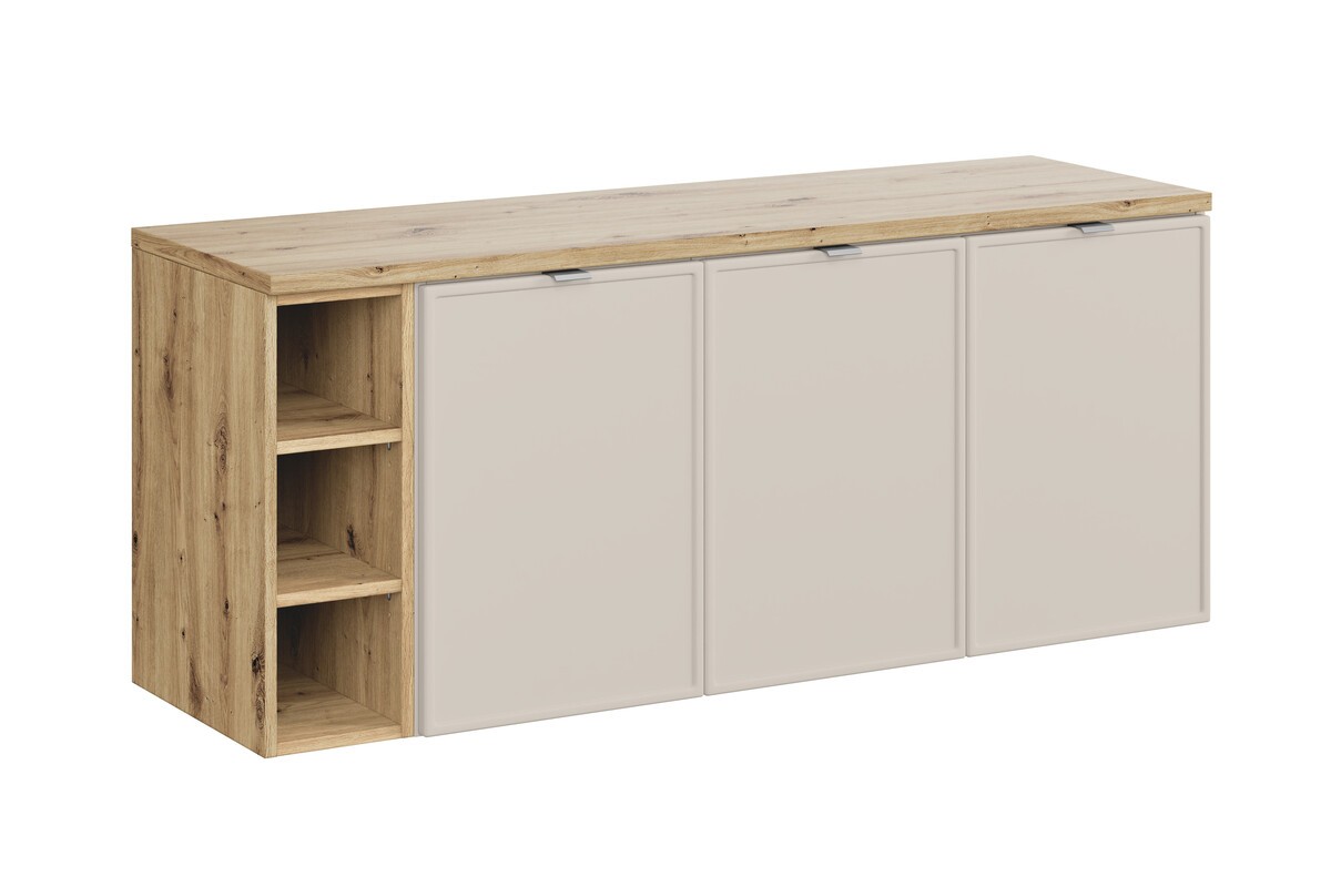 Comad Závěsná skříňka Bella Cashmere s deskou 140 cm kašmírová/dub artisan