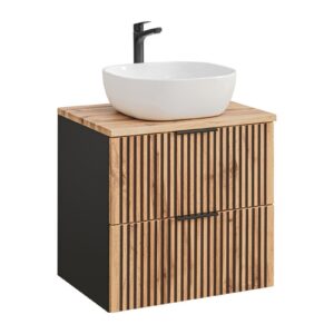 Comad Závěsná skříňka Casad II s deskou a umyvadlem 60 cm černá/dub wotan