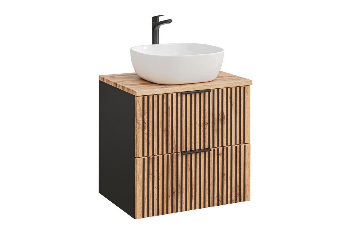 Comad Závěsná skříňka Casad II s deskou a umyvadlem 60 cm černá/dub wotan