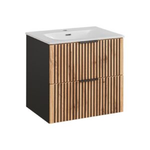 Comad Závěsná skříňka Casad Lava II se zápustným umyvadlem 60 cm černá/dub wotan
