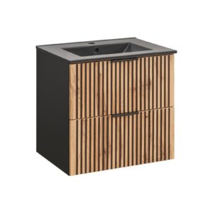 Comad Závěsná skříňka Casad Lava se zápustným umyvadlem 60 cm černá/dub wotan