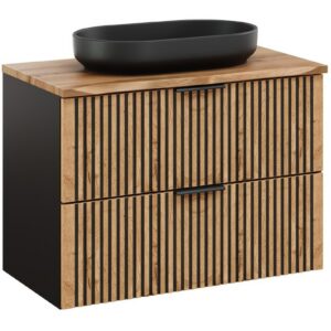 Comad Závěsná skříňka Casad Nature River s deskou a umyvadlem 80 cm dub wotan/černá