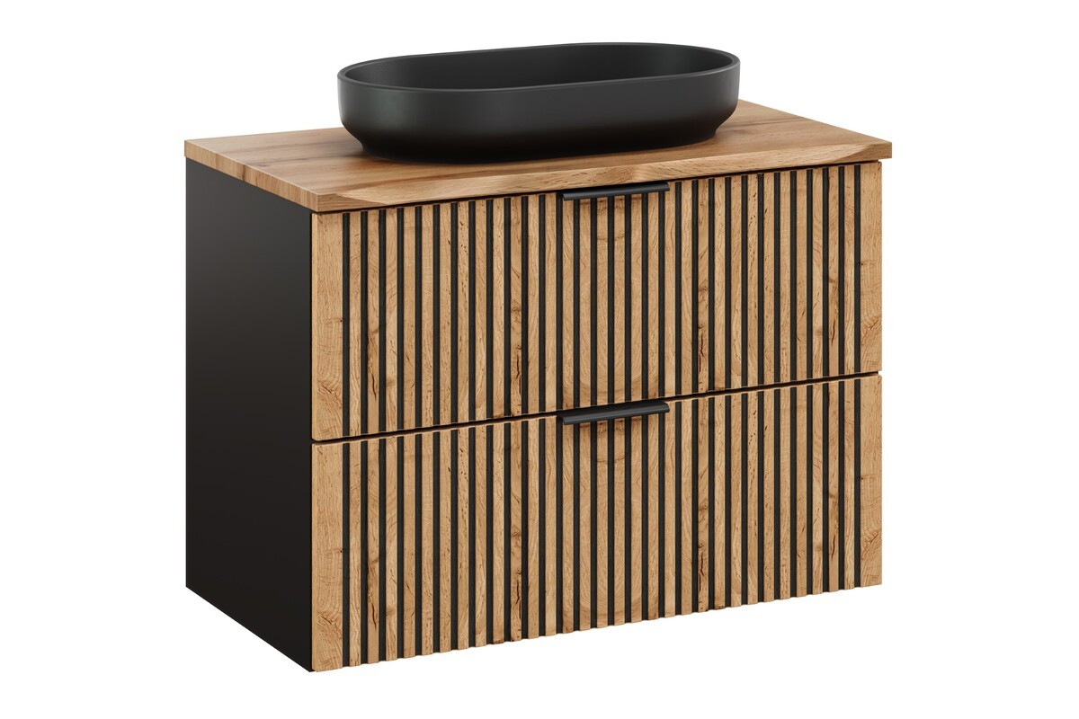 Comad Závěsná skříňka Casad Nature River s deskou a umyvadlem 80 cm dub wotan/černá