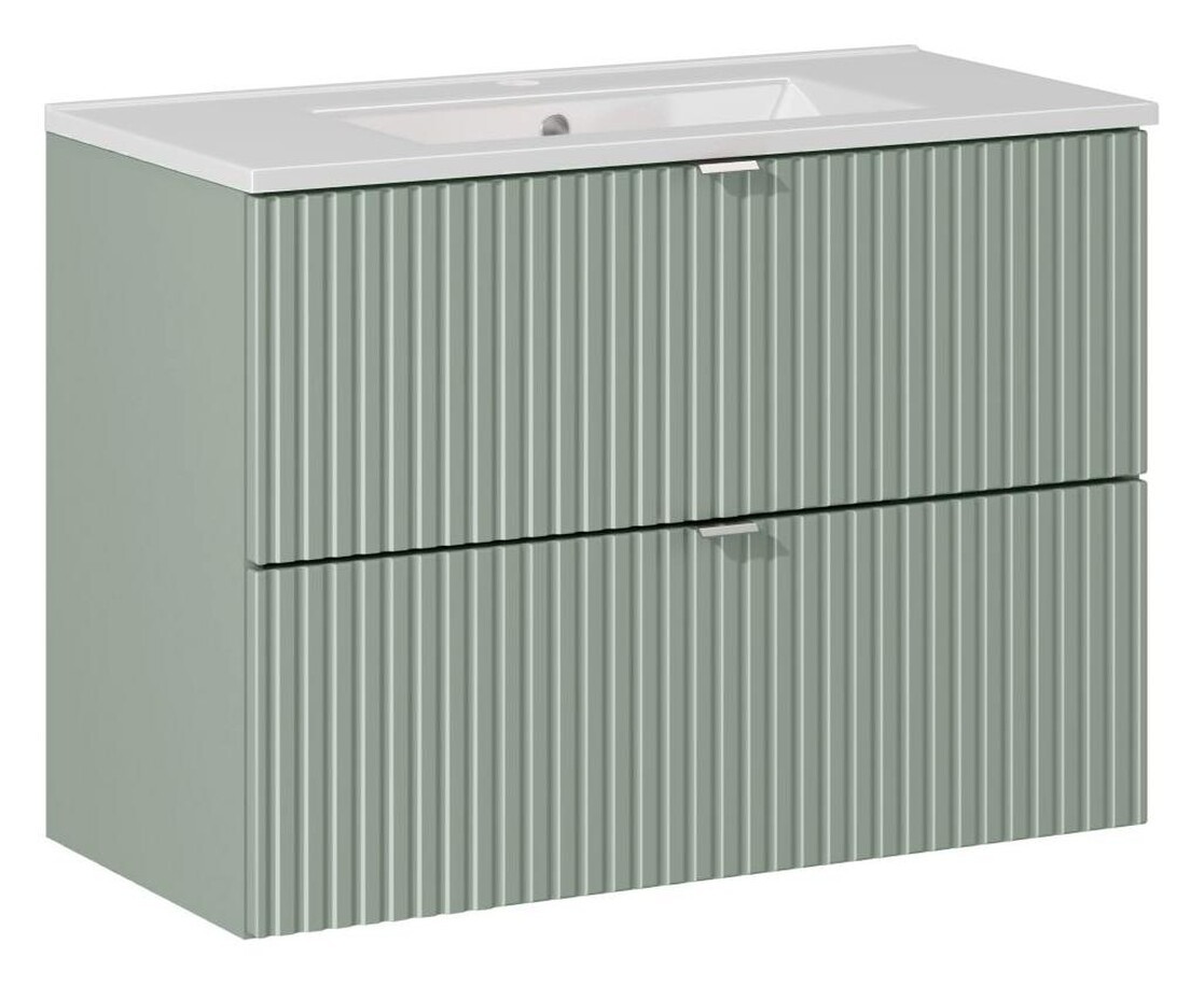 Comad Závěsná skříňka Line Reed Green se zápustným umyvadlem 80 cm zelená/bílá