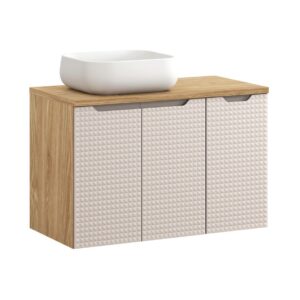 Comad Závěsná skříňka Luxor Beige s deskou a umyvadlem 90 cm béžová/dub olejovaný