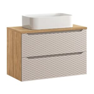 Comad Závěsná skříňka Ocean I s deskou a umyvadlem 90 cm dub olejovaný/béžová