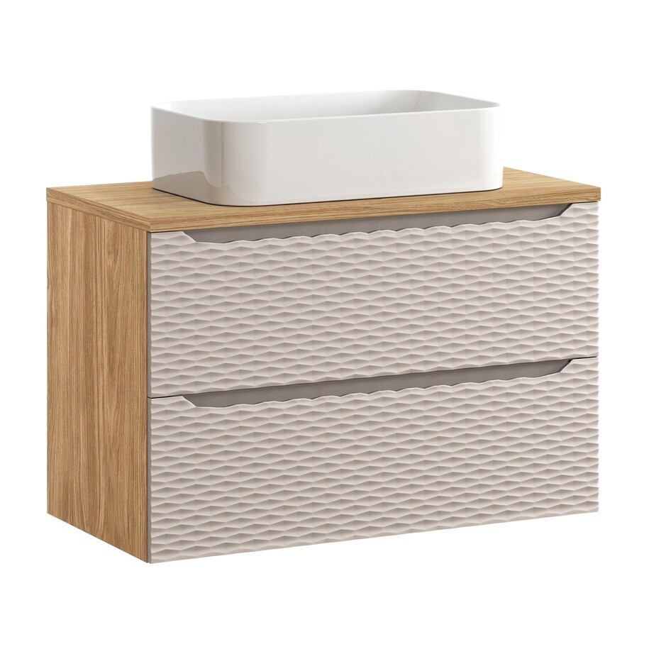 Comad Závěsná skříňka Ocean I s deskou a umyvadlem 90 cm dub olejovaný/béžová