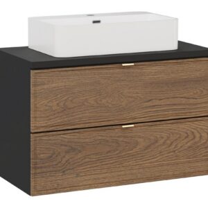 Comad Závěsná skříňka Talia Casella s deskou a umyvadlem 80 cm černý mat/dub casella
