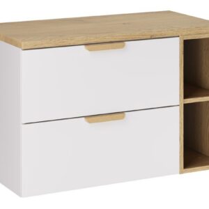 Comad Závěsná skříňka pod umyvadlo Aster Nordic s deskou a regálem 80 cm bílá/dub cremona