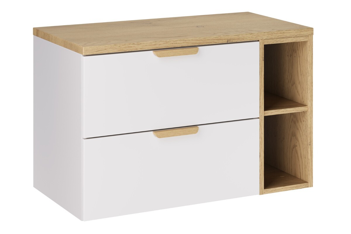 Comad Závěsná skříňka pod umyvadlo Aster Nordic s deskou a regálem 80 cm bílá/dub cremona
