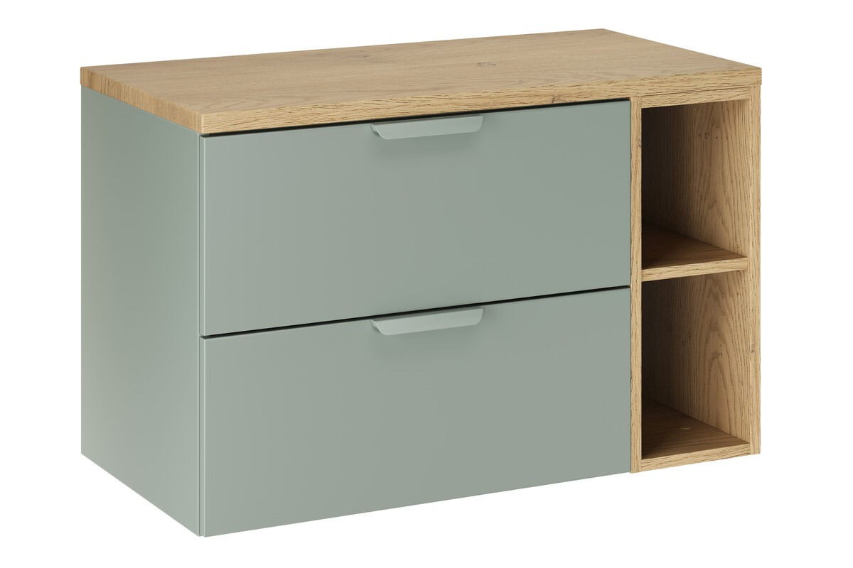 Comad Závěsná skříňka pod umyvadlo Aster Nordic s deskou a regálem 80 cm zelená/dub cremona
