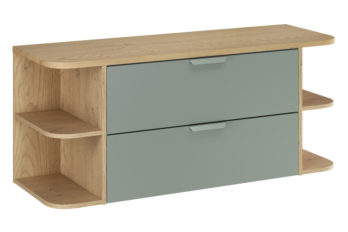Comad Závěsná skříňka pod umyvadlo Aster Ovalia s deskou 120 cm dub cremona/zelená