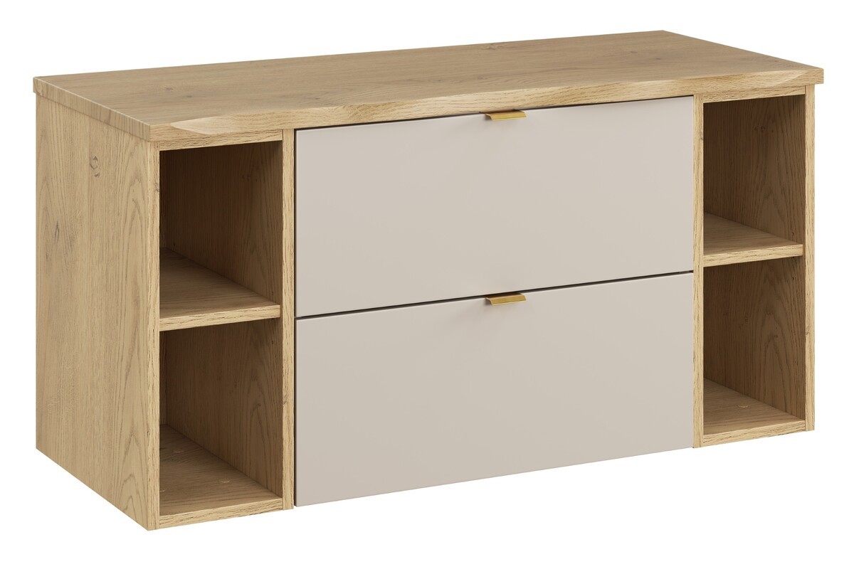 Comad Závěsná skříňka pod umyvadlo Dalia Cashmere Nature s deskou a regály 100 cm kašmír/dub cremona