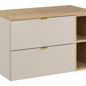 Comad Závěsná skříňka pod umyvadlo Dalia Cashmere Nordic s deskou a regálem 80 cm kašmírová/dub cremona