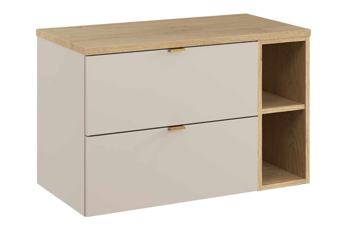 Comad Závěsná skříňka pod umyvadlo Dalia Cashmere Nordic s deskou a regálem 80 cm kašmírová/dub cremona