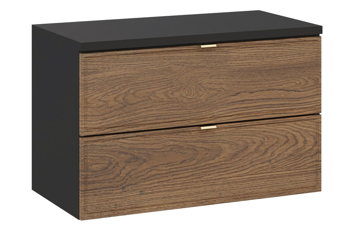 Comad Závěsná skříňka pod umyvadlo Talia Casella s deskou 80 cm černý mat/dub casella