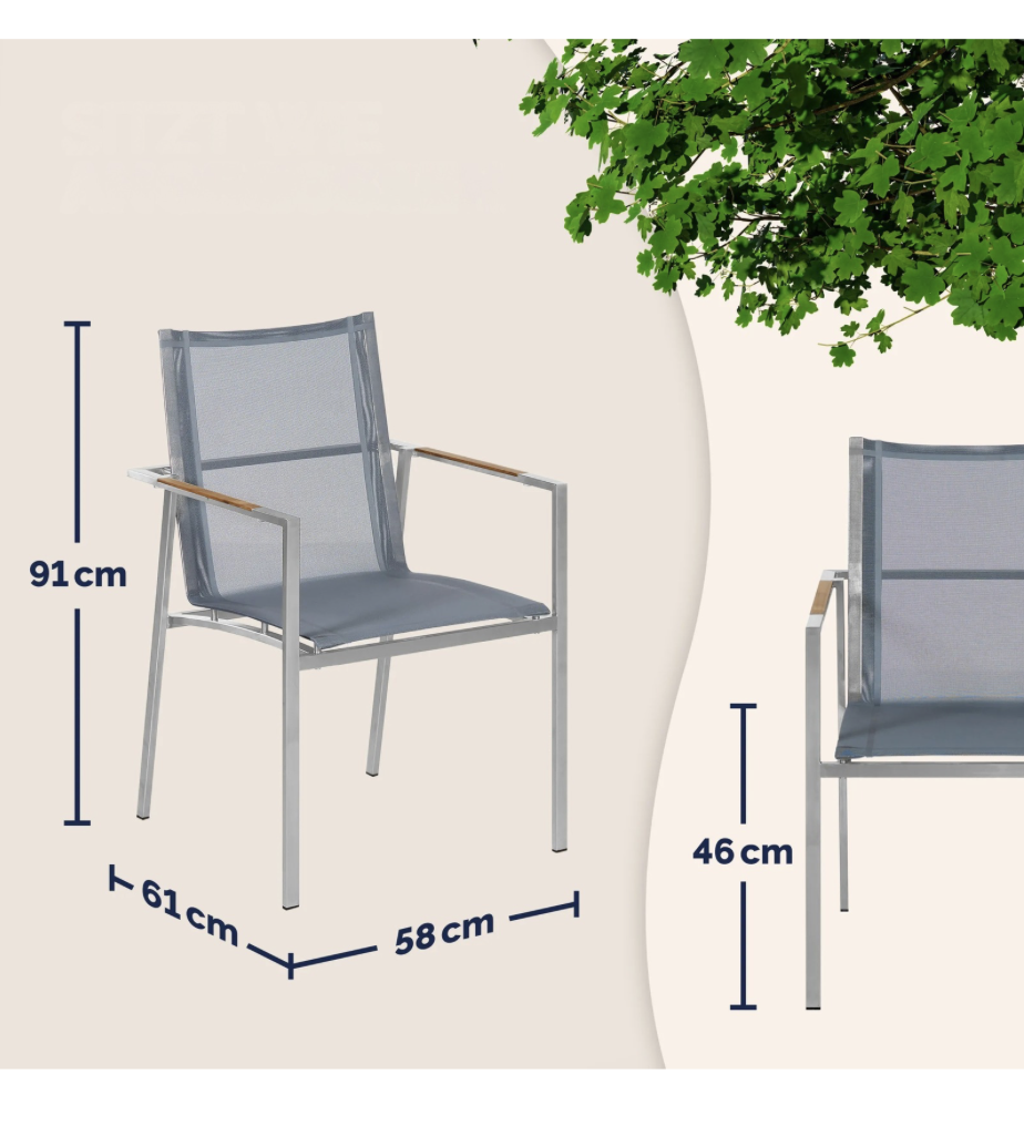DB Garden Sada 4 ks zahradních židlí Monzu šedá - Obrázek 2