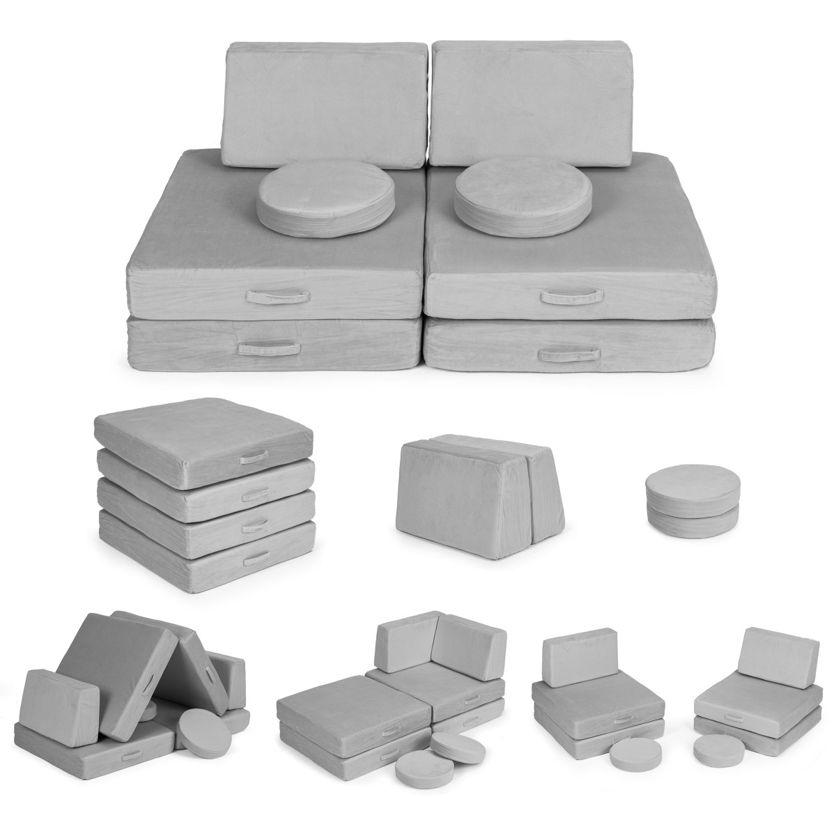 ECOTOYS Dětská modulární pohovka DIY 8 dílů šedá - Obrázek 2