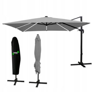 Garden Line Zahradní slunečník s ochranným obalem a LED osvětlením ROMA 300 x 300 cm šedý