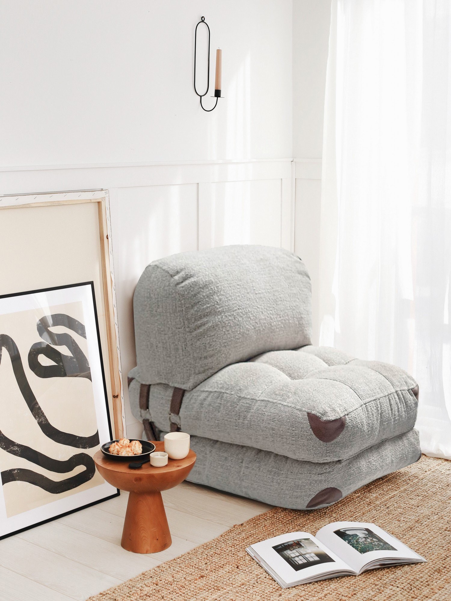 Hanah Home Rozkládací futonové křeslo Kadife Teddy šedé - Obrázek 2