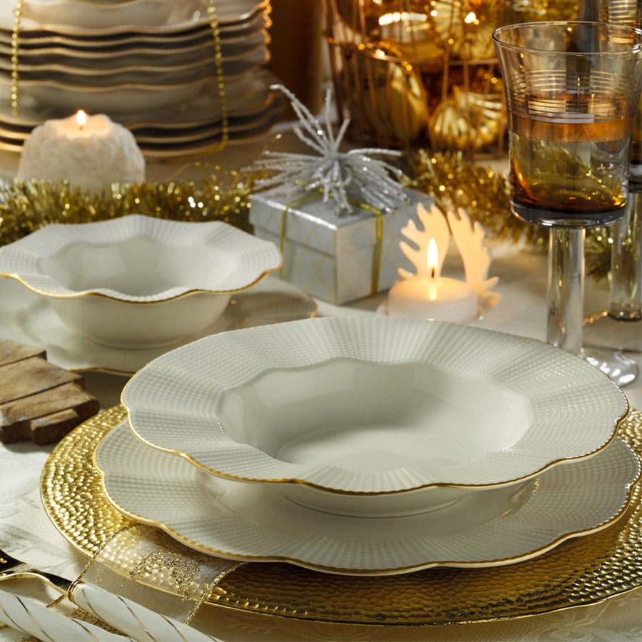 Hermia Porcelánová sada 24 ks talířů Creamy Gold bílá/zlatá - Obrázek 2