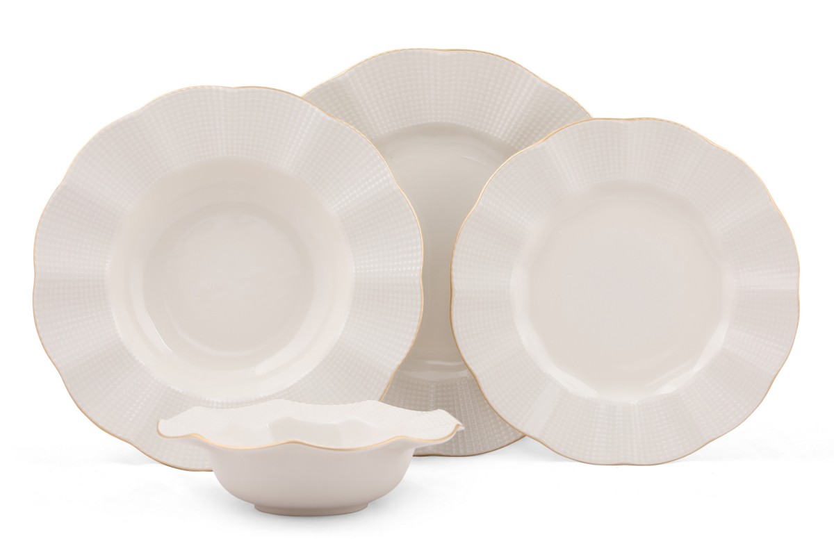 Hermia Porcelánová sada 24 ks talířů Creamy Gold bílá/zlatá