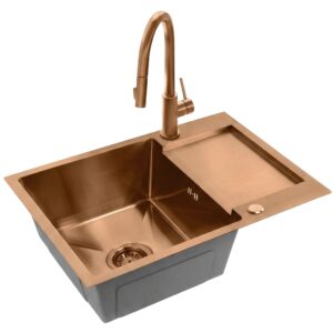 Kuchyňský nerezový dřez REA PAUL BRUSH COPPER v setu s pákovou baterií